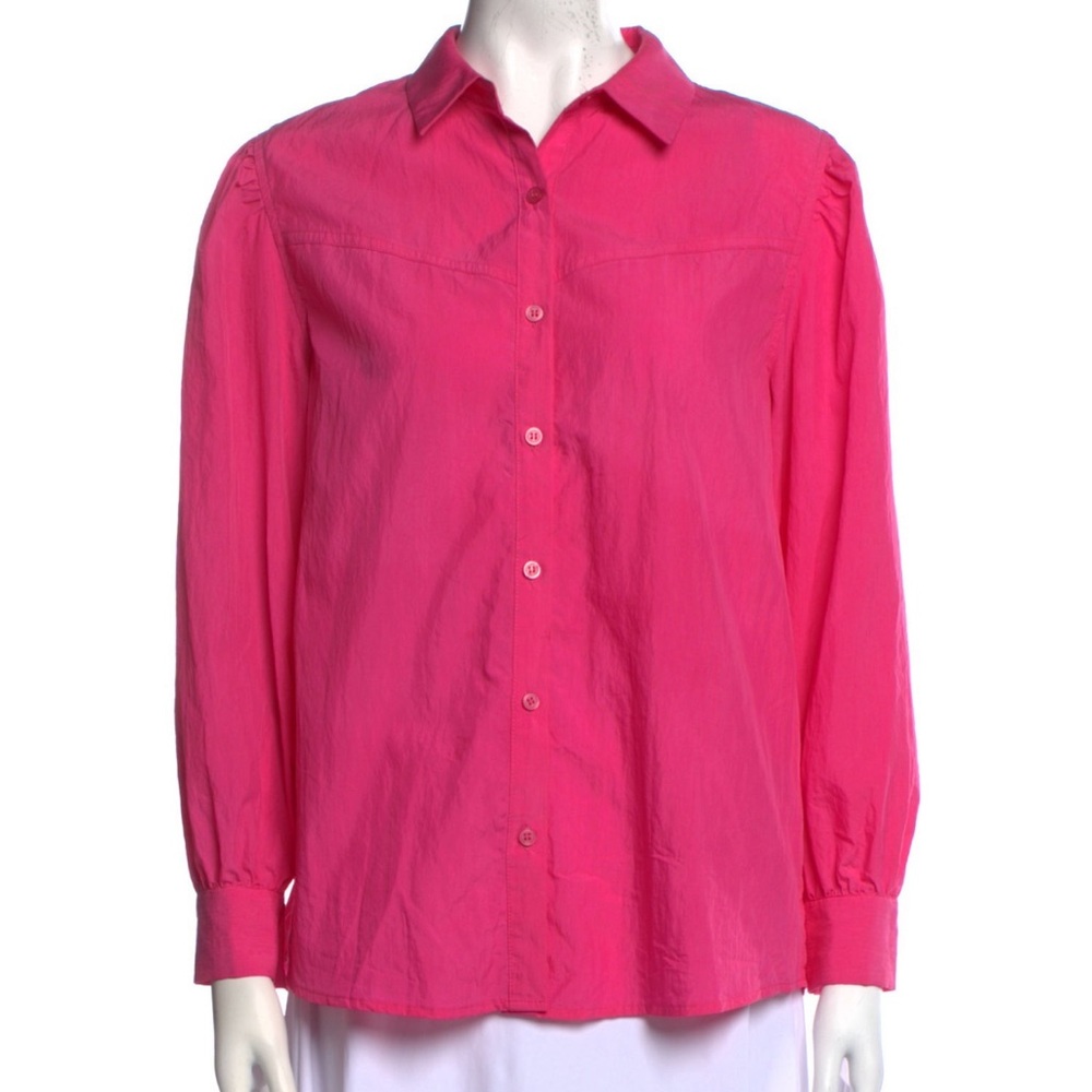 BA&SH Paris Long Sleeve Bright Pink Button Down Designer Blouse Small S 6 8